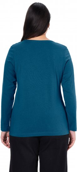 Ulla Popken Basic Round Neck Long Sleeve Slim Fit Cotton Tee Cerulean - Majice - 