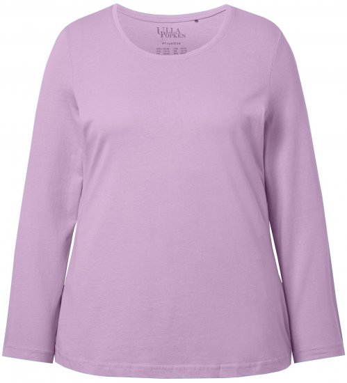 Ulla Popken Basic Round Neck Long Sleeve Slim Fit Cotton Tee Lavender - Majice - 
