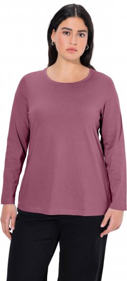 Ulla Popken Basic Round Neck Long Sleeve Slim Fit Cotton Tee Dark Rose - Majice - 