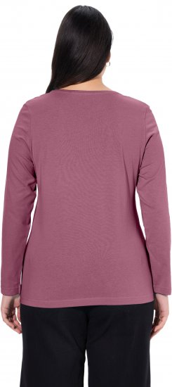 Ulla Popken Basic Round Neck Long Sleeve Slim Fit Cotton Tee Dark Rose - Majice - 