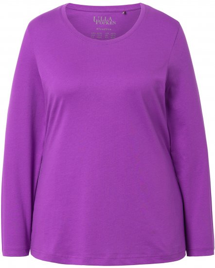 Ulla Popken Basic Round Neck Long Sleeve Slim Fit Cotton Tee Purple - Majice - 
