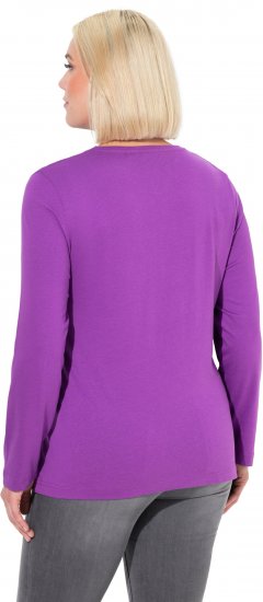 Ulla Popken Basic Round Neck Long Sleeve Slim Fit Cotton Tee Purple - Majice - 