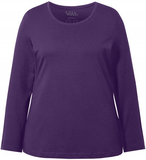 Ulla Popken Basic Round Neck Long Sleeve Slim Fit Cotton Tee Deep Violet - Majice - 
