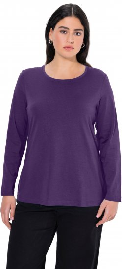 Ulla Popken Basic Round Neck Long Sleeve Slim Fit Cotton Tee Deep Violet - Majice - 