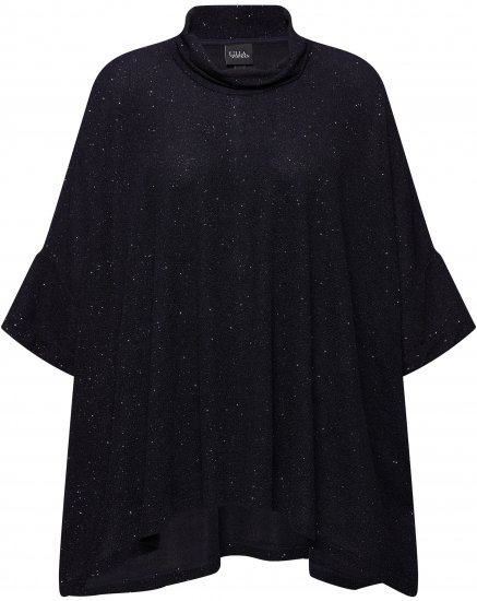 Ulla Popken Sparkling Draped Collared Tee Navy Blue - Natisnjene majice za ženske - 