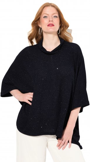 Ulla Popken Sparkling Draped Collared Tee Navy Blue - Natisnjene majice za ženske - 