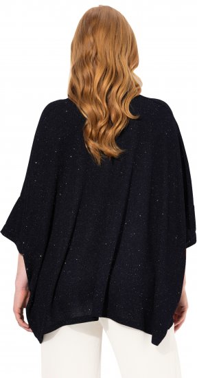 Ulla Popken Sparkling Draped Collared Tee Navy Blue - Natisnjene majice za ženske - 