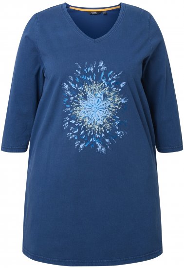 Ulla Popken Floral Print 3/4 Sleeve V-Neck Tee Mint Green - Natisnjene majice za ženske - 