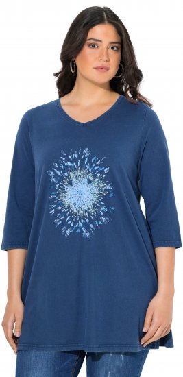 Ulla Popken Floral Print 3/4 Sleeve V-Neck Tee Mint Green - Natisnjene majice za ženske - 