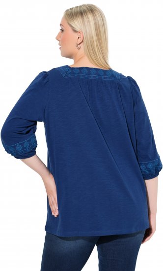 Ulla Popken Embroidered Detail 3/4 Sleeve Tee Dark Blue - Natisnjene majice za ženske - 