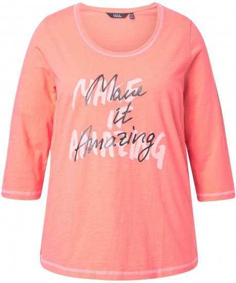 Ulla Popken Make It Amazing 3/4 Sleeve Graphic Tee Coral - Natisnjene majice za ženske - 