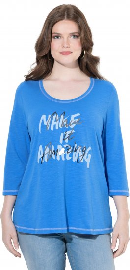 Ulla Popken Make It Amazing 3/4 Sleeve Graphic Tee Pacific Blue - Natisnjene majice za ženske - 