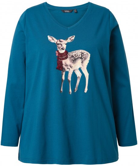 Ulla Popken Fawn Long Sleeve Graphic Tee Teal - Natisnjene majice za ženske - 