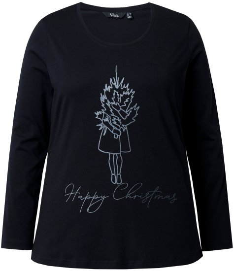 Ulla Popken Holiday Long Sleeve Graphic Tee Black - Natisnjene majice za ženske - 