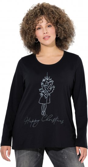 Ulla Popken Holiday Long Sleeve Graphic Tee Black - Natisnjene majice za ženske - 