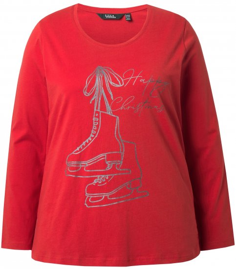 Ulla Popken Holiday Long Sleeve Graphic Tee Salsa Red - Natisnjene majice za ženske - 