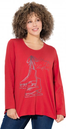 Ulla Popken Holiday Long Sleeve Graphic Tee Salsa Red - Natisnjene majice za ženske - 