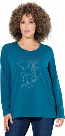 Ulla Popken Holiday Long Sleeve Graphic Tee Teal - Natisnjene majice za ženske - 