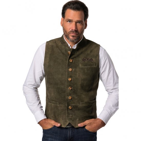 jP1880 Finest Goat Suede Traditional Vest Dark Brown - Trachten & Oktoberfest - Oktoberfest kostumi v velikih številkah (Trachten)