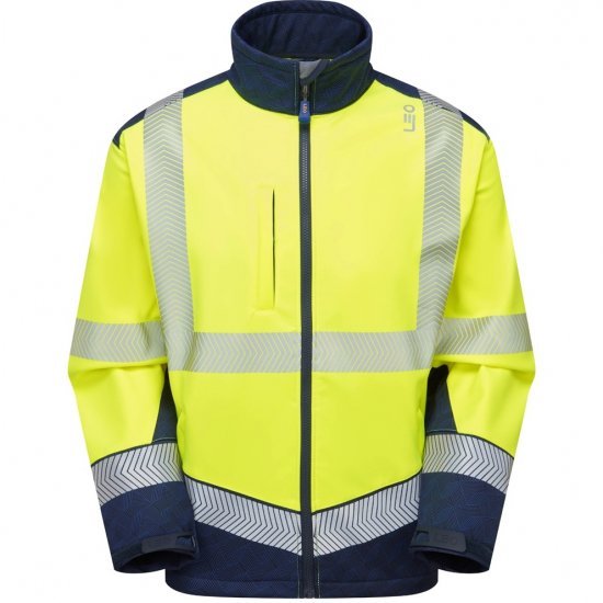 Leo Bowden Ecoviz Softshell Jacket Hi-Vis Yellow/Navy Print - Delovne obleke - Delovne Obleke Močnejše postave