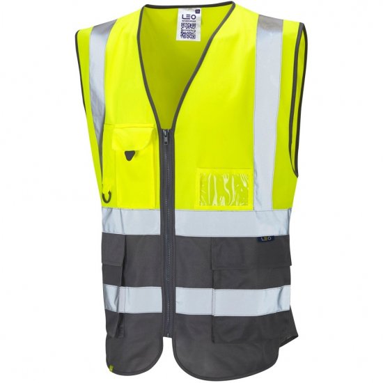 Leo Lynton Ecoviz Superior Waistcoat Hi-Vis Yellow/Grey - Delovne obleke - Delovne Obleke Močnejše postave