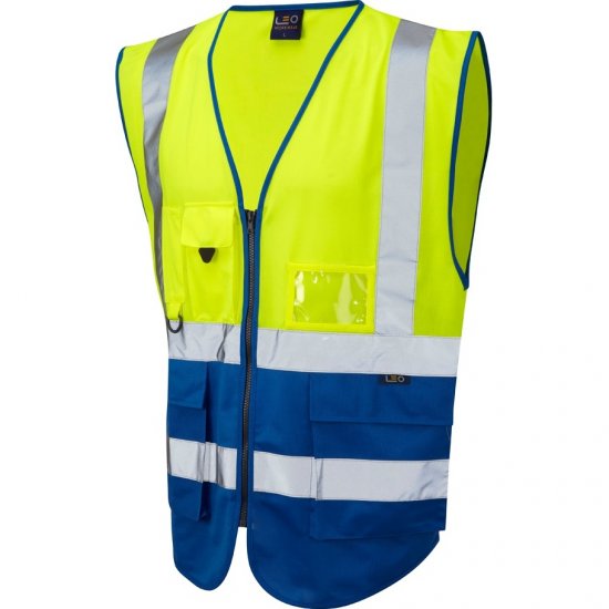 Leo Lynton Ecoviz Superior Waistcoat Hi-Vis Yellow/Royal Blue - Delovne obleke - Delovne Obleke Močnejše postave