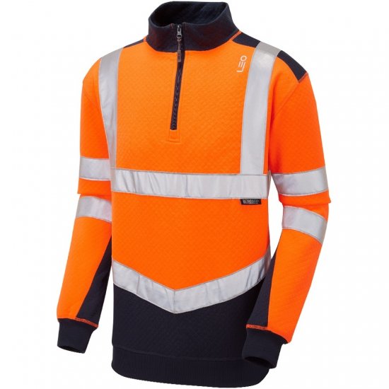 Leo Tapeley Ecoviz Dual Colour 1/4 Zip Sweatshirt Hi-Vis Orange/Navy - Delovne Obleke - Delovne Obleke Močnejše postave