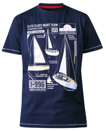 D555 Neville Yacht Team Crew Neck Printed T-Shirt Navy - Kratke Majice - Moške kratke majice za močnejše postave