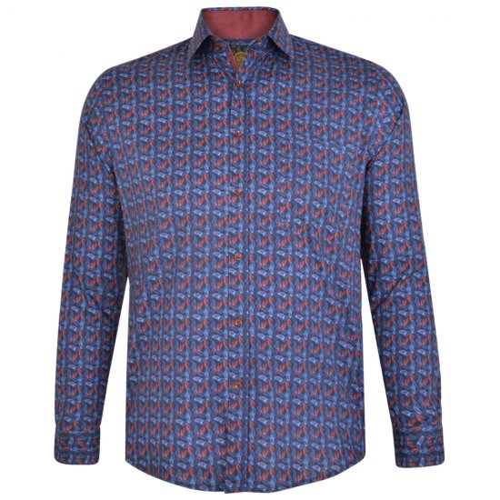 Kam Jeans P005 LS Digital Leaf Print Shirt - Srajce - Moške srajce za Močnejše Postave