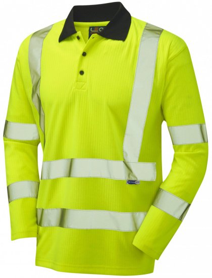 Leo Swimbridge Comfort L/S Polo Shirt Hi-Vis Yellow - Delovne obleke - Delovne Obleke Močnejše postave