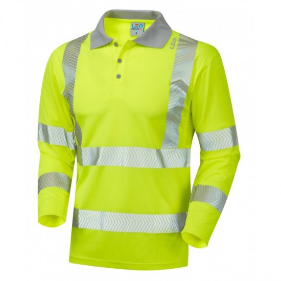 Leo Barricane Ecoviz Performance+ Sleeved Polo Shirt Hi-Vis Yellow - Delovne obleke - Delovne Obleke Močnejše postave