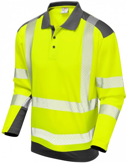 Leo Wringcliff Coolviz Plus L/S Polo Hi-Vis Yellow/Grey - Delovne obleke - Delovne Obleke Močnejše postave
