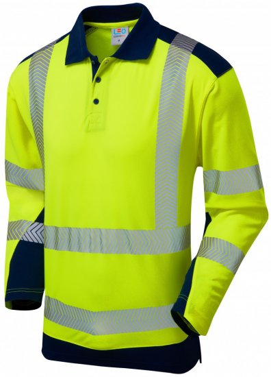 Leo Wringcliff Coolviz Plus L/S Polo Hi-Vis Yellow/Navy - Delovne obleke - Delovne Obleke Močnejše postave