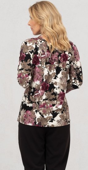 Scandinavian Caramel Flowers Blouse Purple and Brown - Natisnjene majice za ženske - 
