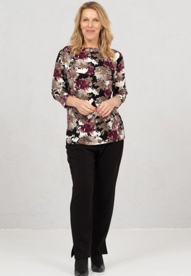 Scandinavian Caramel Flowers Blouse Purple and Brown - Natisnjene majice za ženske - 