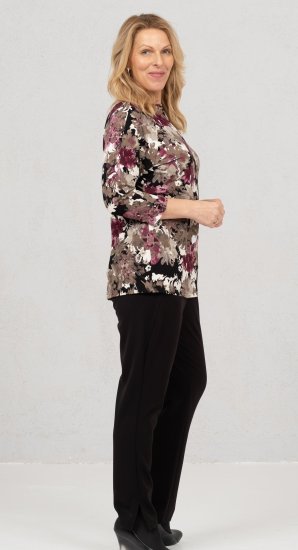 Scandinavian Caramel Flowers Blouse Purple and Brown - Natisnjene majice za ženske - 
