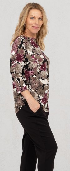 Scandinavian Caramel Flowers Blouse Purple and Brown - Natisnjene majice za ženske - 