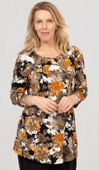 Scandinavian Caramel Flower Petals Tunic Orange and Brown - Natisnjene majice za ženske - 