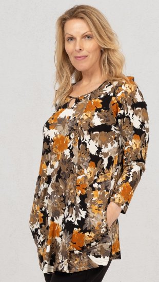 Scandinavian Caramel Flower Petals Tunic Orange and Brown - Natisnjene majice za ženske - 