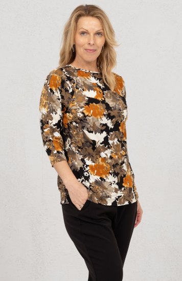 Scandinavian Caramel Flowers Blouse Orange and Brown - Natisnjene majice za ženske - 