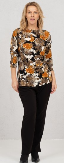 Scandinavian Caramel Flowers Blouse Orange and Brown - Natisnjene majice za ženske - 