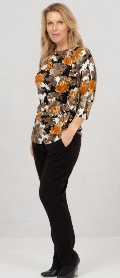 Scandinavian Caramel Flowers Blouse Orange and Brown - Natisnjene majice za ženske - 