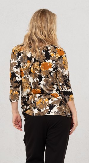 Scandinavian Caramel Flowers Blouse Orange and Brown - Natisnjene majice za ženske - 