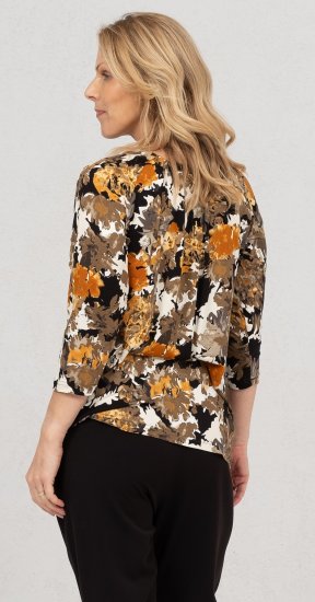Scandinavian Caramel Flowers Blouse Orange and Brown - Natisnjene majice za ženske - 