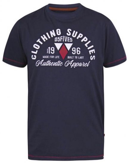 D555 Pence Print Crew Neck T-Shirt Navy - Kratke Majice - Moške kratke majice za močnejše postave