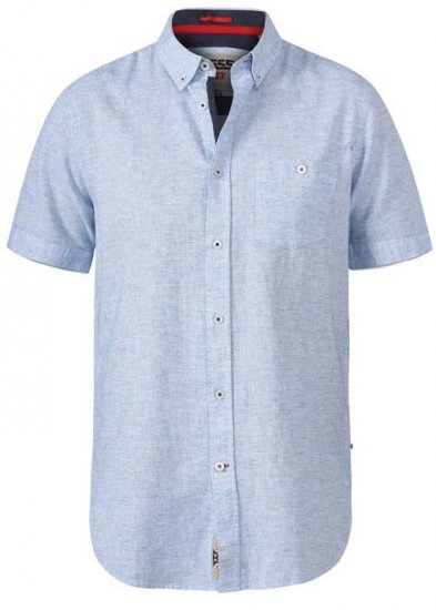 D555 Reid 1 Linen Mix Short Sleeve Shirt Sky Blue - Srajce - Moške srajce za Močnejše Postave