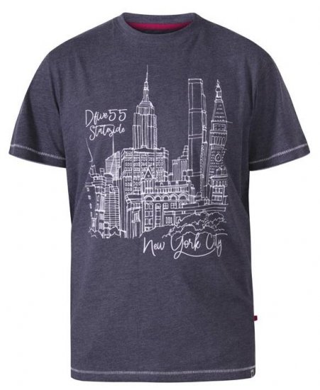 D555 Romford New York City Crew Neck T-Shirt Navy Marl - Kratke Majice - Moške kratke majice za močnejše postave