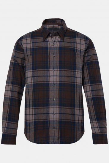 JP1880 Shirt Flannel Long Sleeve Dark Brown - Srajce - Moške srajce za Močnejše Postave