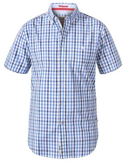D555 Rowling Blue Gingham Short Sleeve Shirt - Srajce - Moške srajce za Močnejše Postave