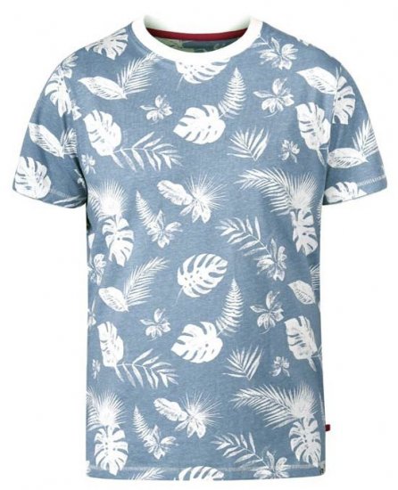 D555 Rudd Hawaiian Print Crew Neck T-Shirt Sky Blue - Kratke Majice - Moške kratke majice za močnejše postave